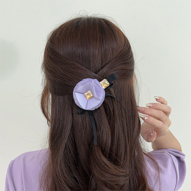 2024韩国饰品图片:OKBA58050紫色花朵发夹手工布艺少女韩版鸭嘴夹